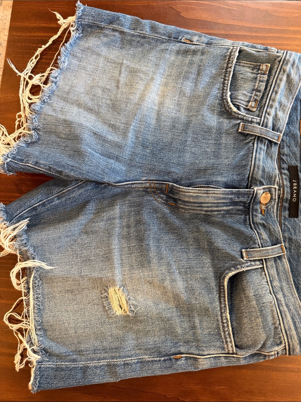 J Brand Medium Blue Distressed Denim Cutoff Shorts